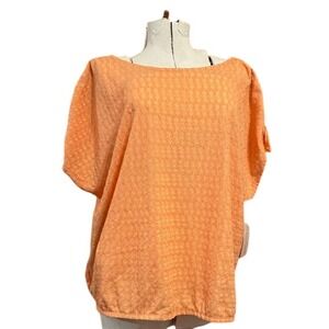 Orange Textured‎ Blouse Short Sleeve Tie Detail Top